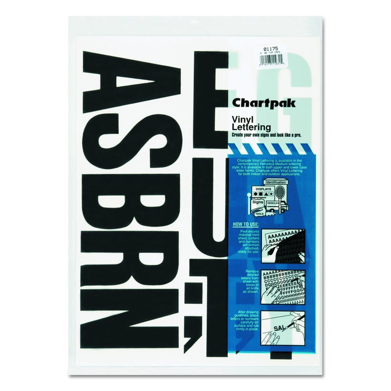 Chartpak Press-On Vinyl Uppercase Letters, Self Adhesive, Black, 4"h, 58/Pack - Image 1